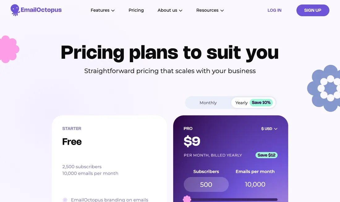 EmailOctopus pricing page