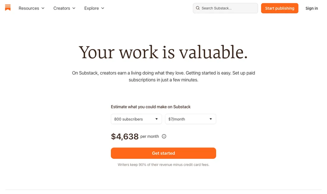 Substack pricing page